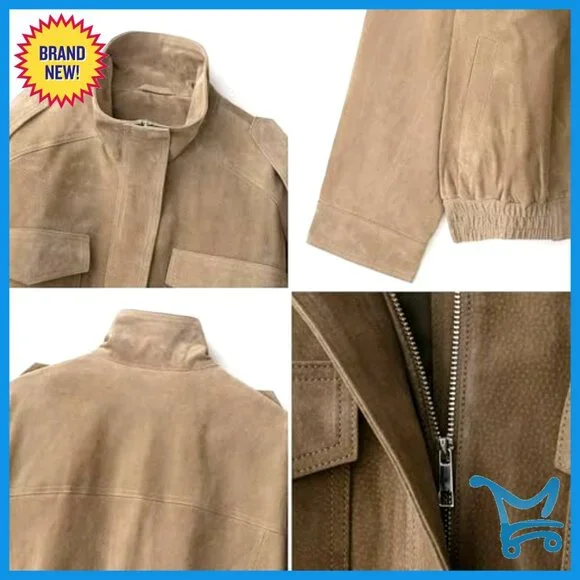 Vintage Faux Suede Leather Jacket Oversized Bomber with Pockets - Picture 5 of 7